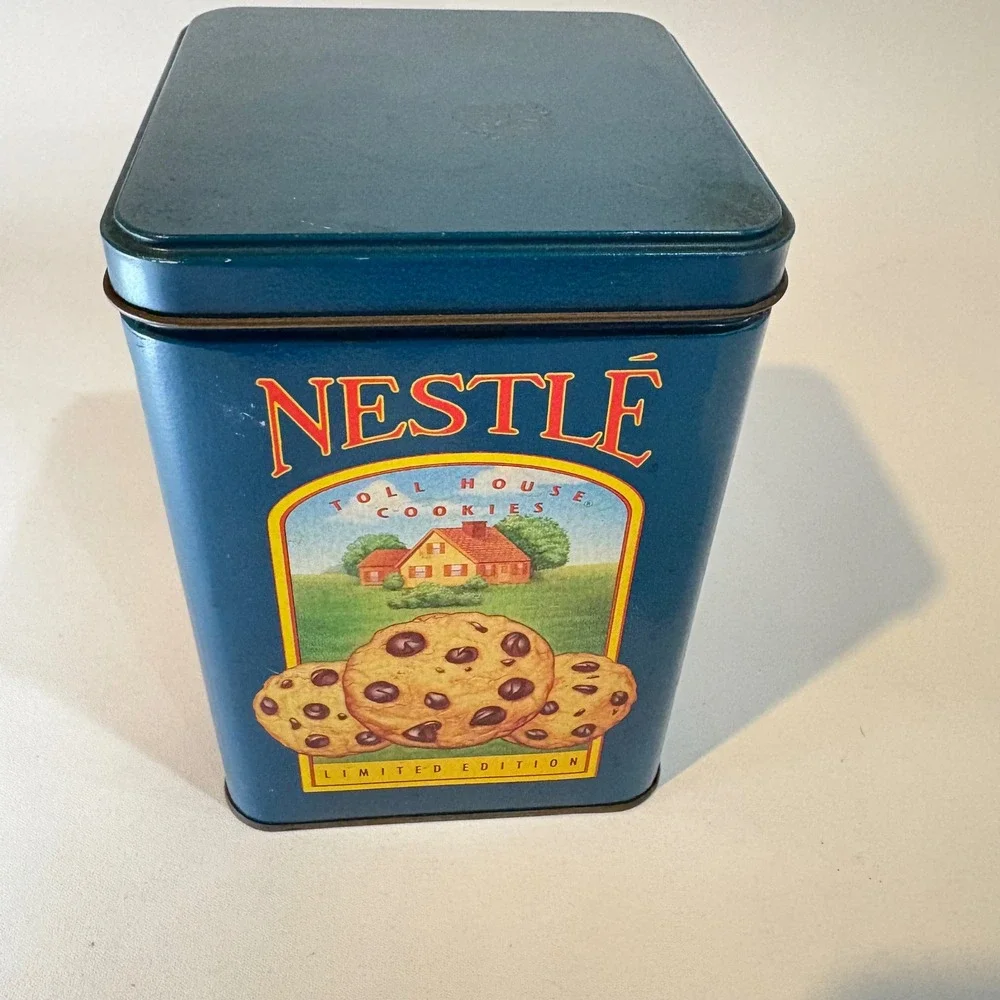 Vintage Nestle Toll House Cookies Limited Edition Blue Collectible Tin Canister